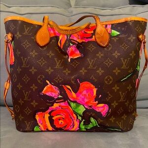 Louis Vuitton Brown and Pink Floral Tote Bag